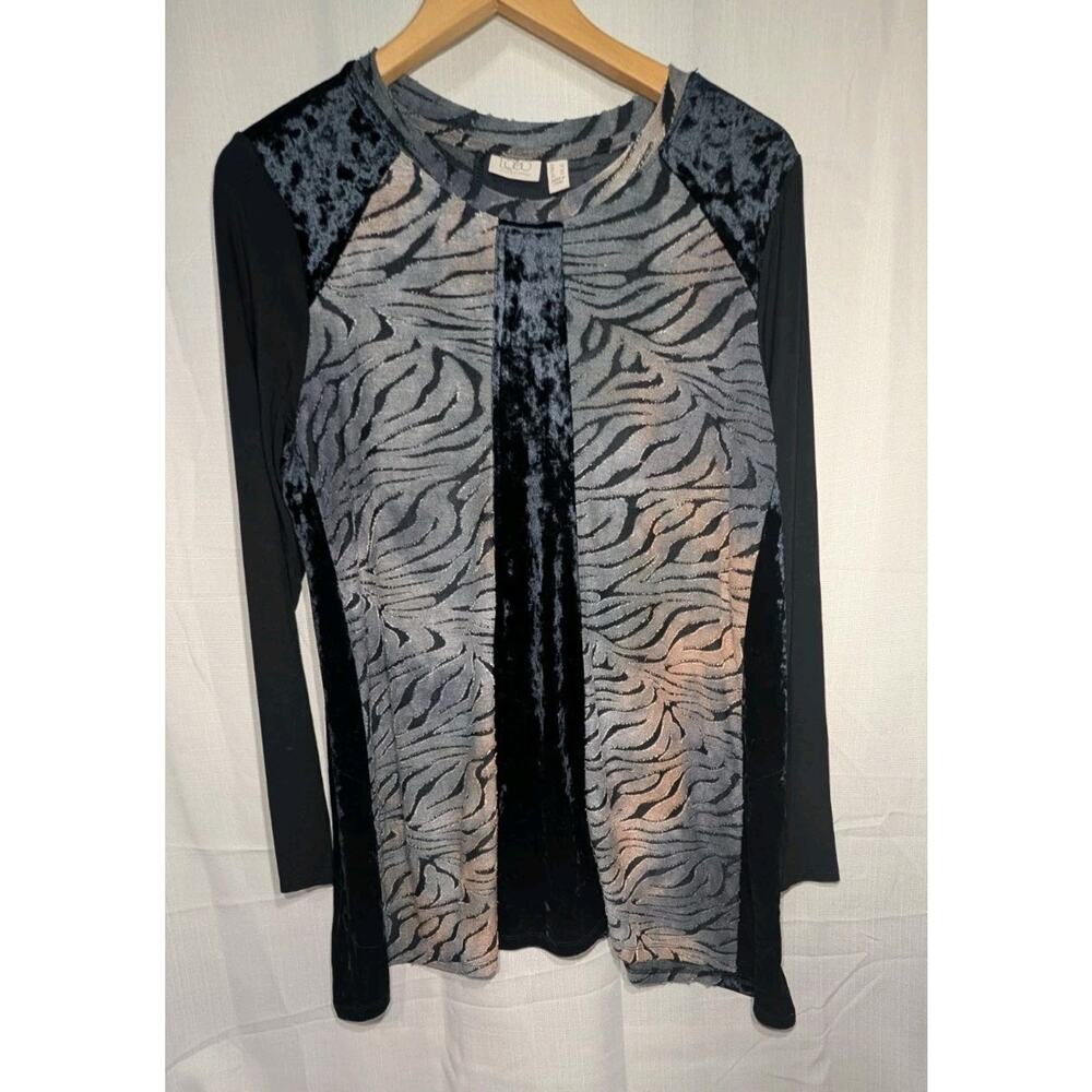 LOGO Women's Lavish Lori Goldstein Black Burnout‎ Velvet Tunic Top L Whimsigoth